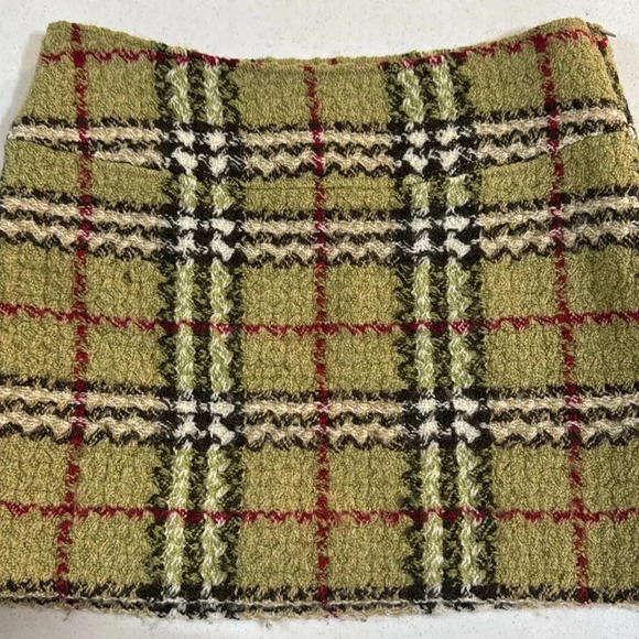 Burberry Tweed Mini Skirt Nova Check Green & Tan Size 6 - Picture 10 of 10